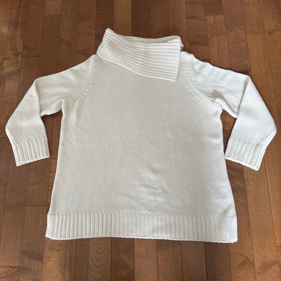 Lord & Taylor cream sweater with large fold over split collar size 1x - Picture 4 of 12